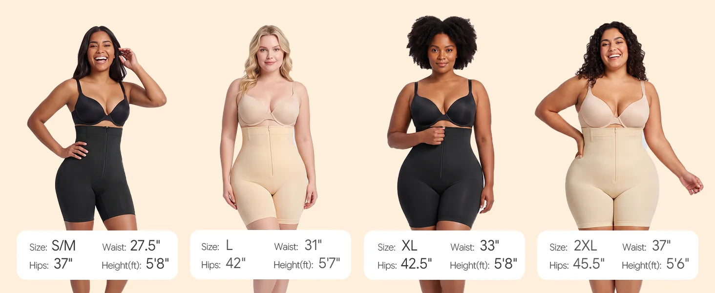 SHAPERX Upgraded Zip-Up High-Waisted Shaper Shorts - Detail Image 8
