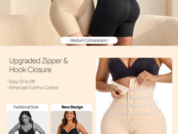 SHAPERX Upgraded Zip-Up High-Waisted Shaper Shorts - Mobile Image 2