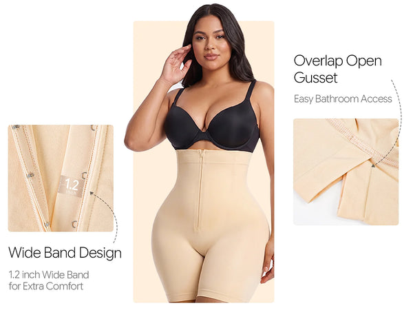 SHAPERX Upgraded Zip-Up High-Waisted Shaper Shorts - Mobile Image 4
