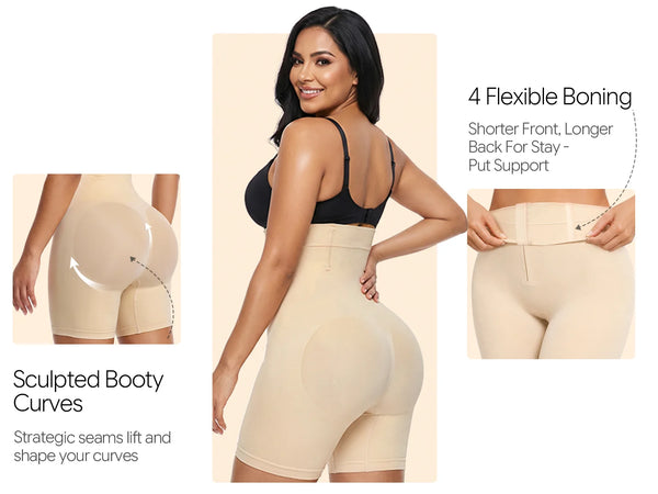 SHAPERX Upgraded Zip-Up High-Waisted Shaper Shorts - Mobile Image 5