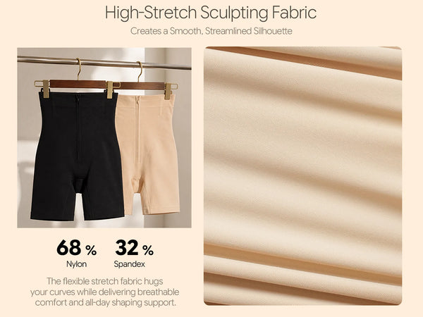 SHAPERX Upgraded Zip-Up High-Waisted Shaper Shorts - Mobile Image 6
