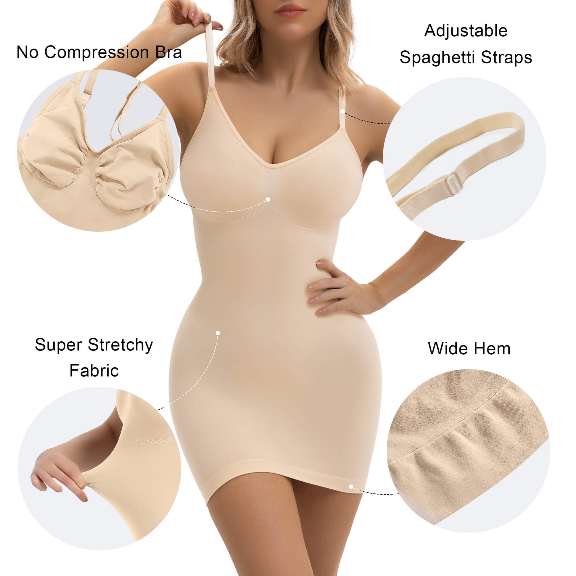 SHAPERX Seamless Tummy Control Sculpting Slip Dress