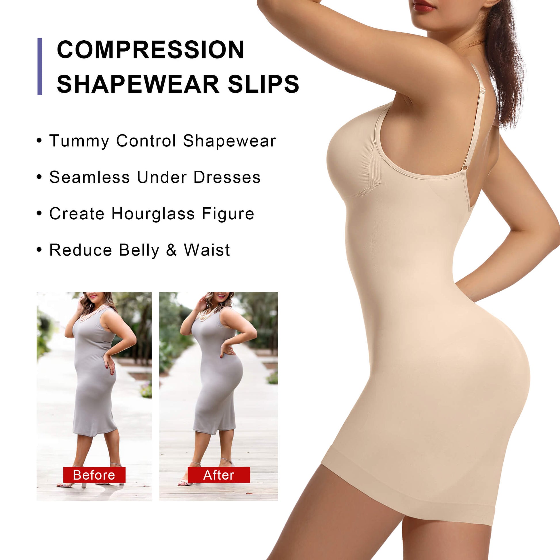 SHAPERX Seamless Tummy Control Sculpting Slip Dress