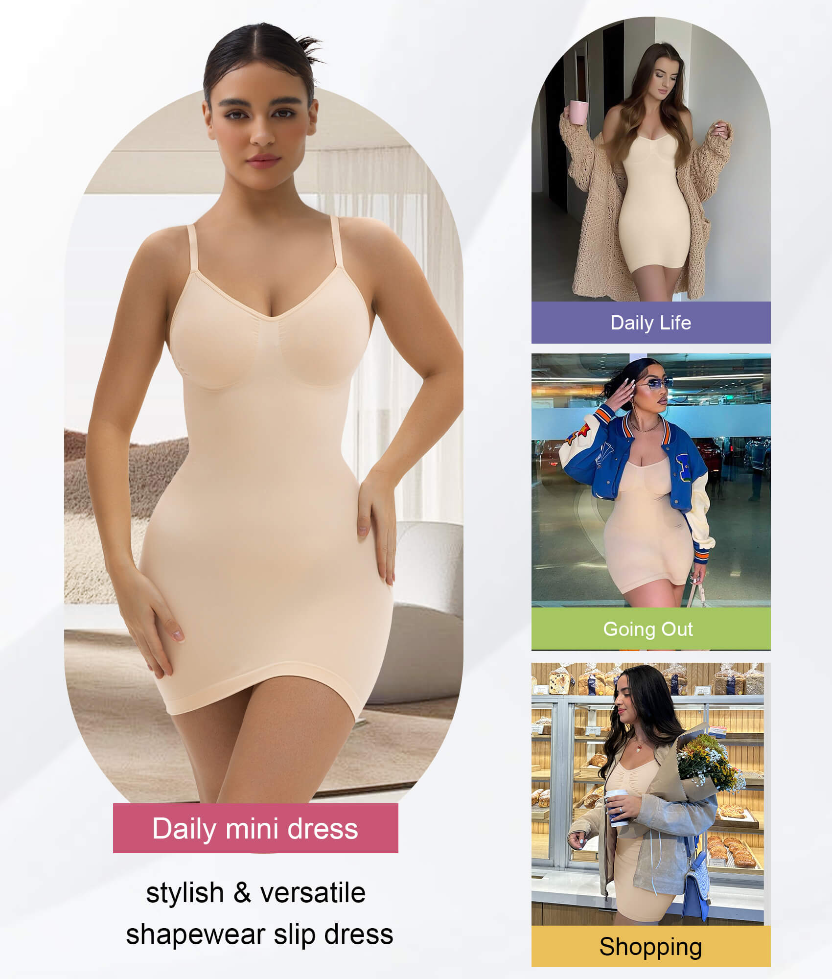 SHAPERX Seamless Tummy Control Sculpting Slip Dress
