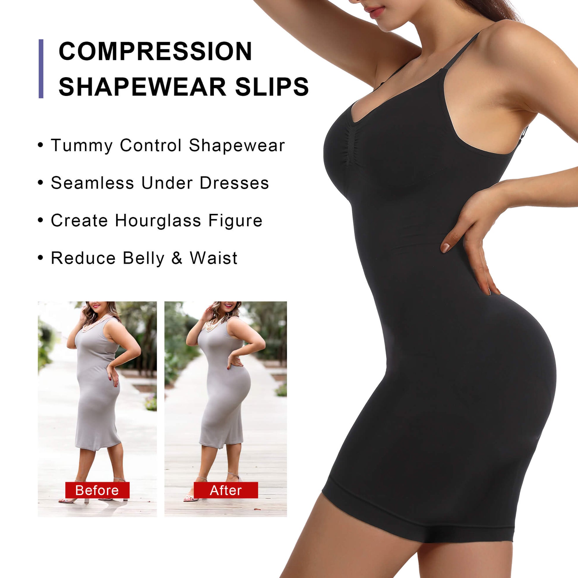 SHAPERX Seamless Tummy Control Sculpting Slip Dress