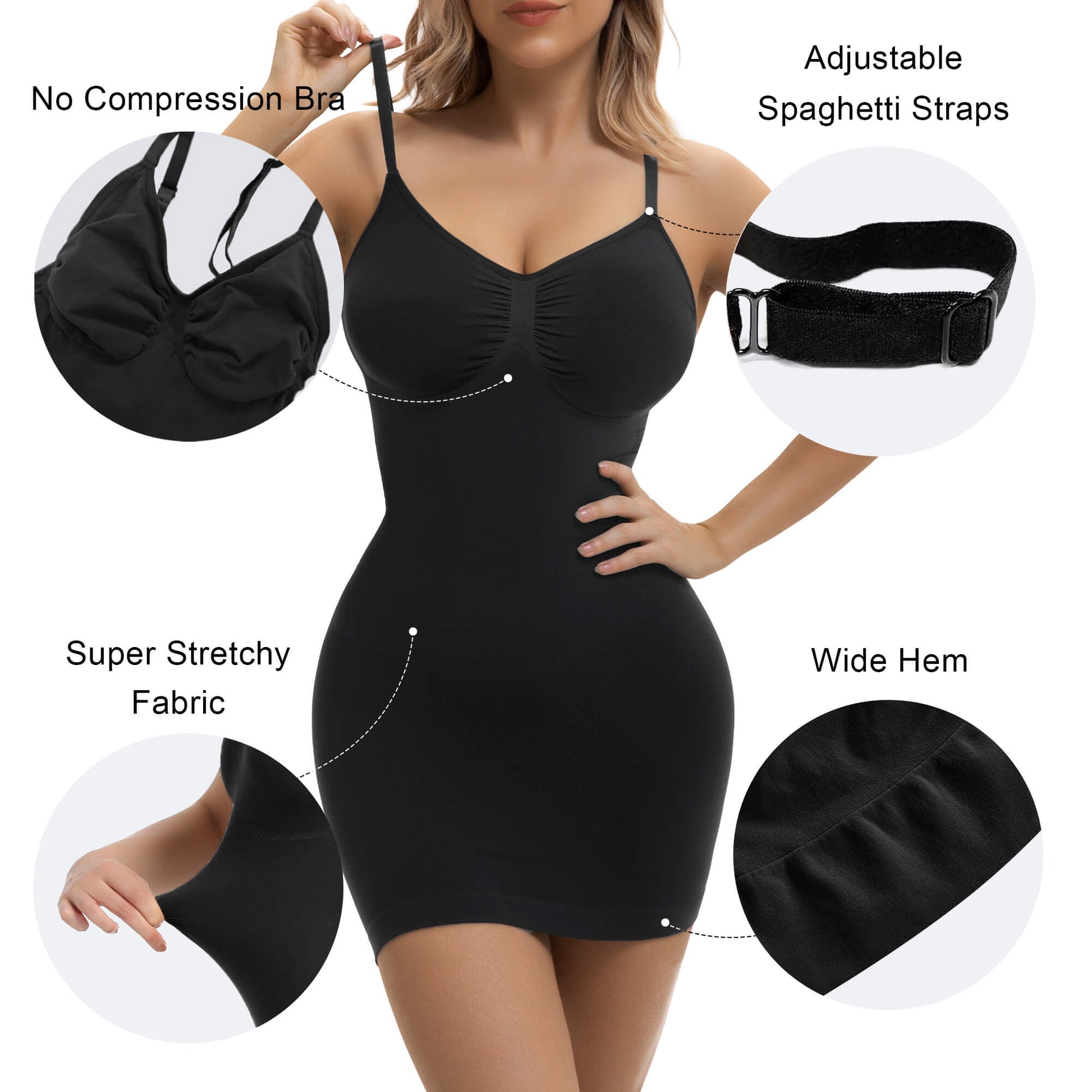 SHAPERX Seamless Tummy Control Sculpting Slip Dress