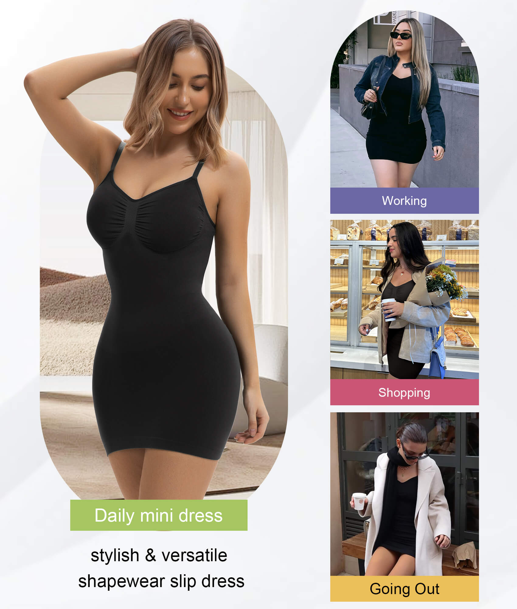 SHAPERX Seamless Tummy Control Sculpting Slip Dress