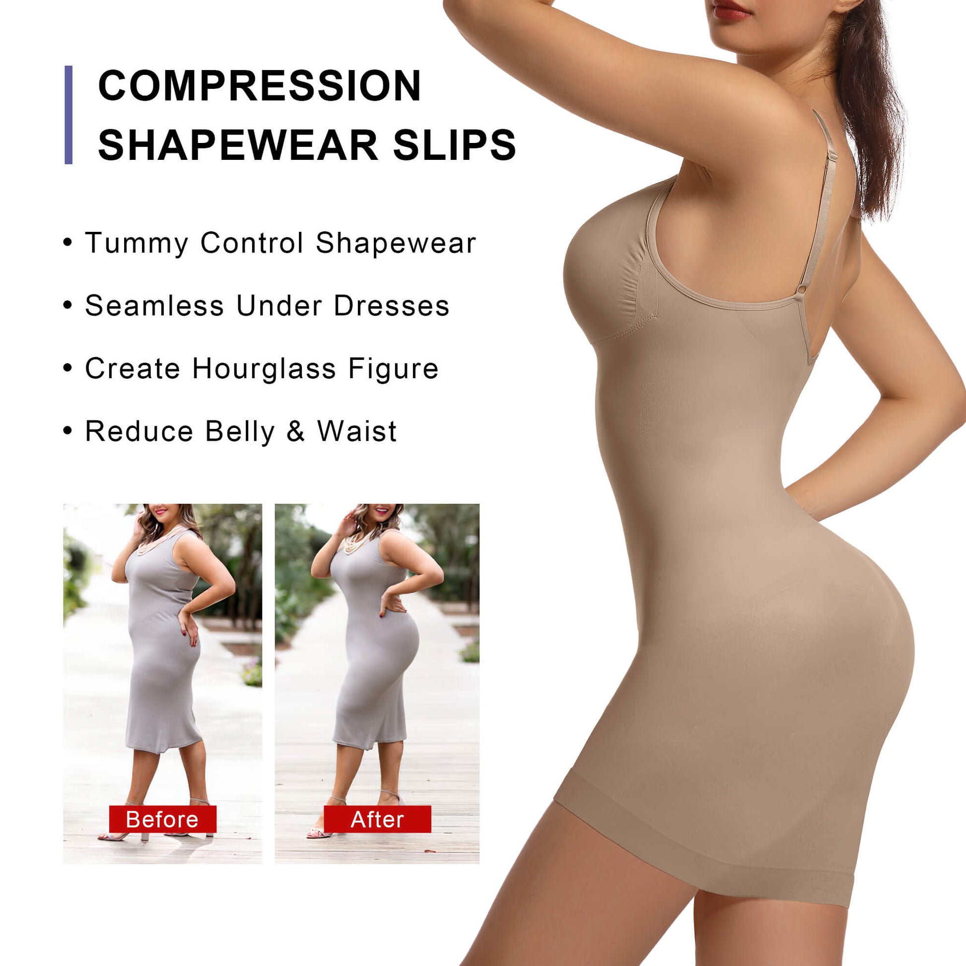 SHAPERX Seamless Tummy Control Sculpting Slip Dress