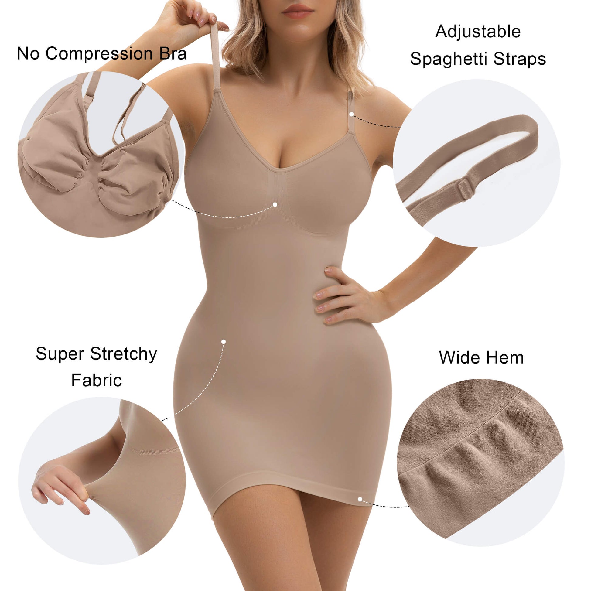 SHAPERX Seamless Tummy Control Sculpting Slip Dress
