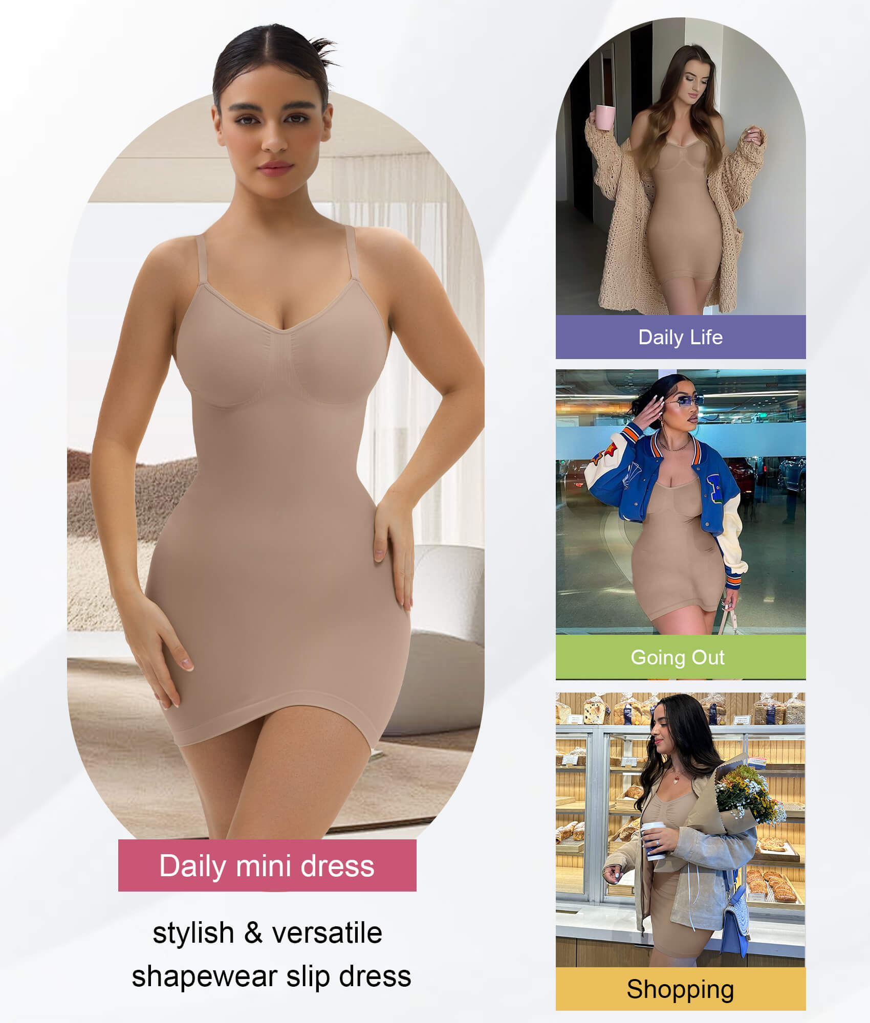 SHAPERX Seamless Tummy Control Sculpting Slip Dress