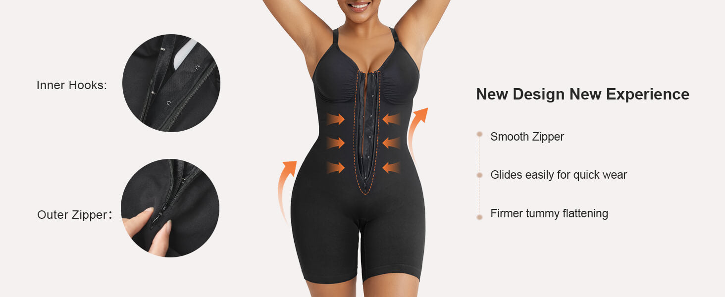 SHAPERX Zip-Up Tummy Control Brief Bodysuit - Detail Image 6