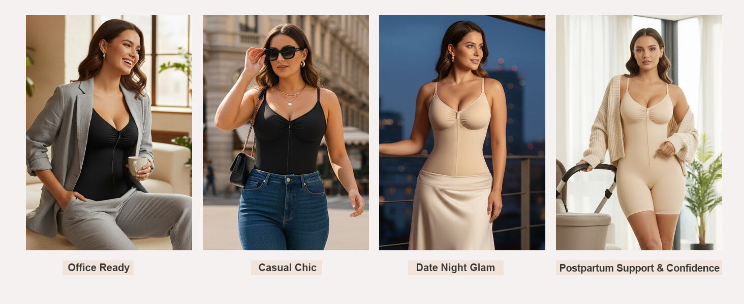 SHAPERX Zip-Up Tummy Control Brief Bodysuit - Detail Image 7