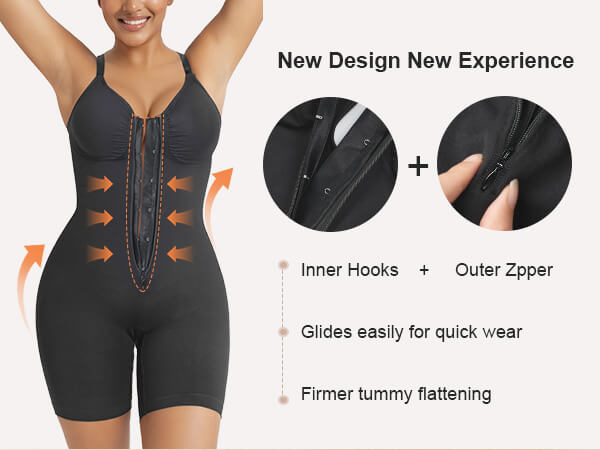 SHAPERX Zip-Up Tummy Control Brief Bodysuit - Mobile Image 6