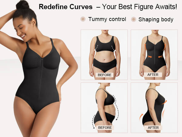 SHAPERX Zip-Up Tummy Control Short Bodysuit - Mobile Image 7