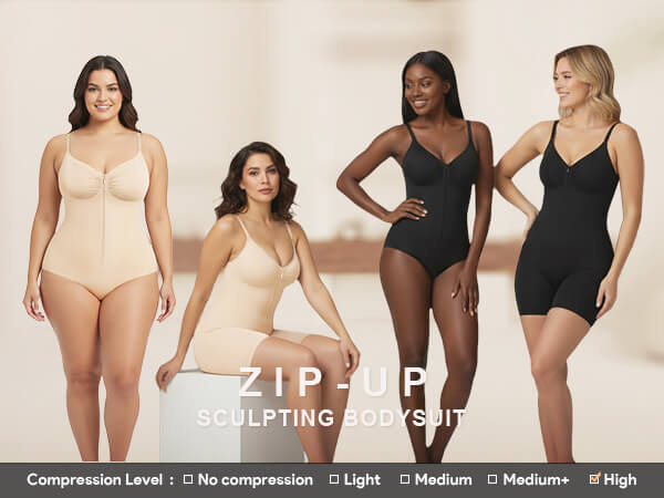 SHAPERX Zip-Up Tummy Control Brief Bodysuit - Mobile Image 1