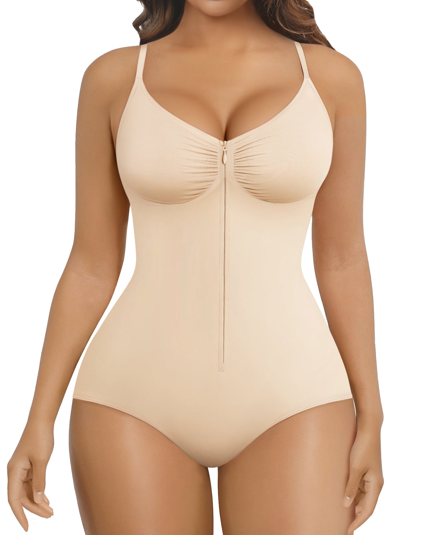 SHAPERX Zip-Up Tummy Control Brief Bodysuit