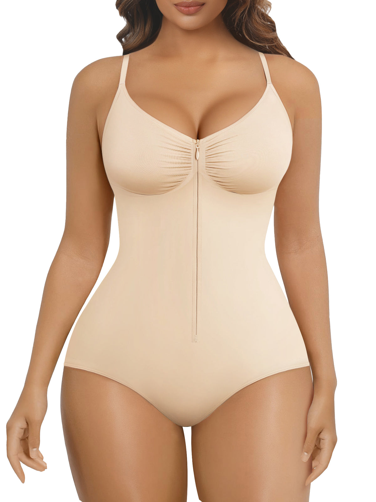 SHAPERX Shapewear Bodysuit for Women Tummy Control Seamless Zip-Up Body Shaper Snatched Waist Sculpting Body Suit