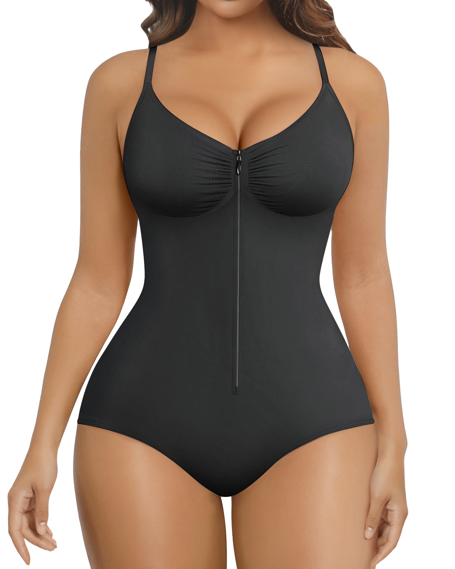 SHAPERX Zip-Up Tummy Control Brief Bodysuit