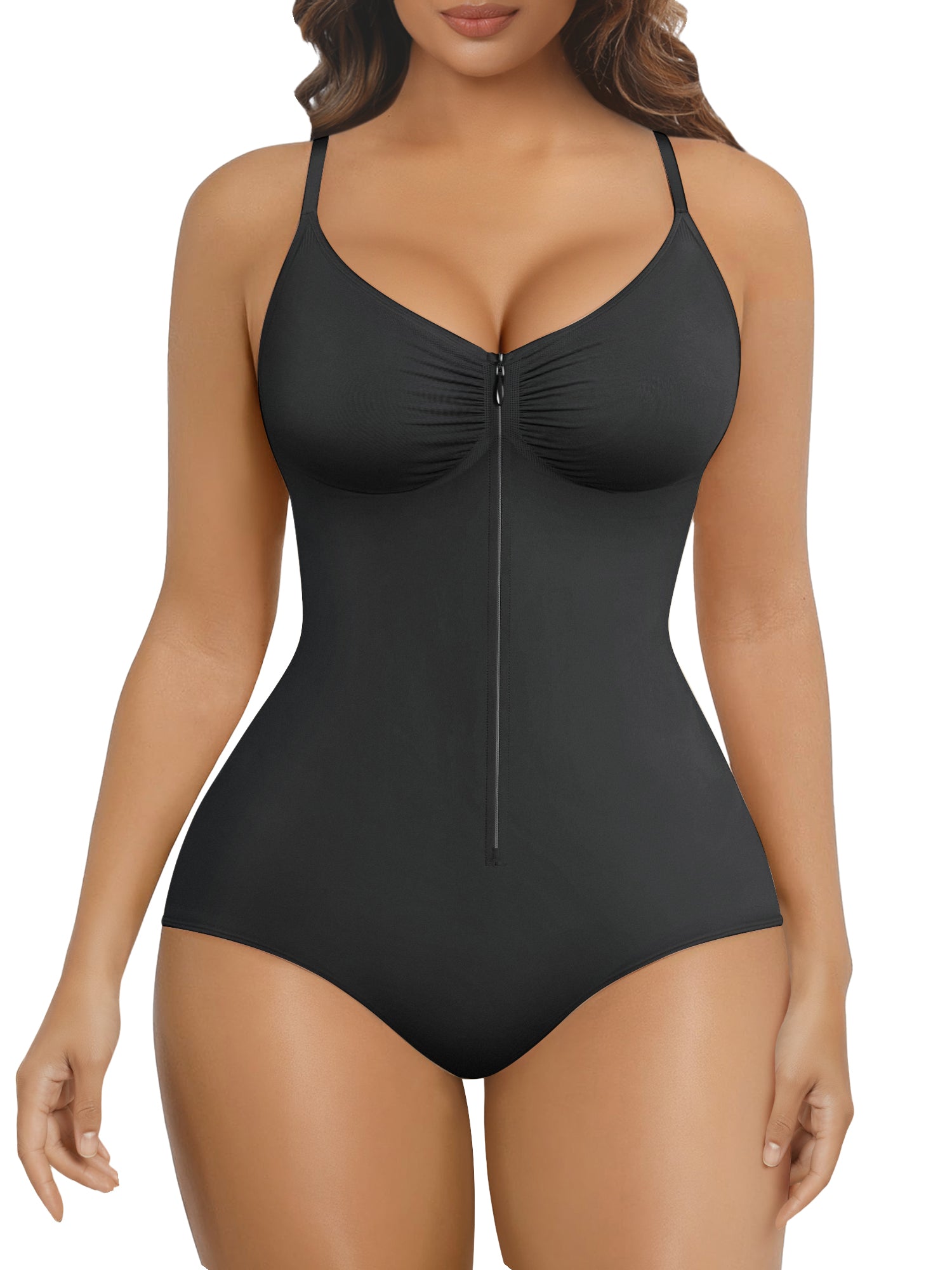 SHAPERX Zip-Up Tummy Control Brief Bodysuit