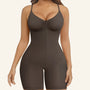 SHAPERX zip-up bodysuit shorts in Black Coffee, front view
