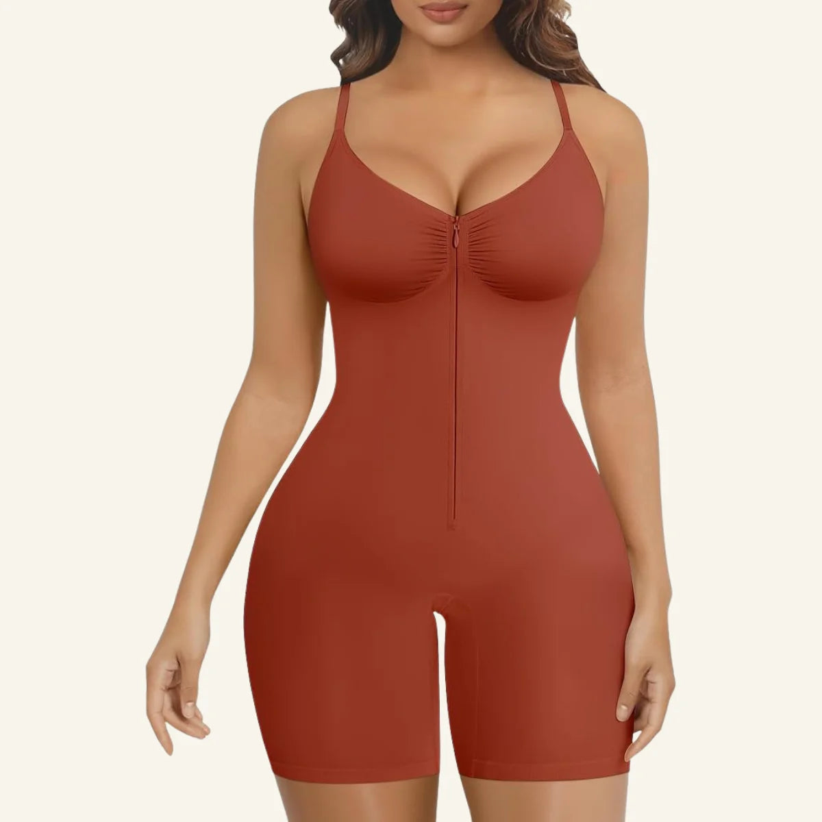 SHAPERX Zip-Up Tummy Control Short Bodysuit - Seamless Faja Shaper