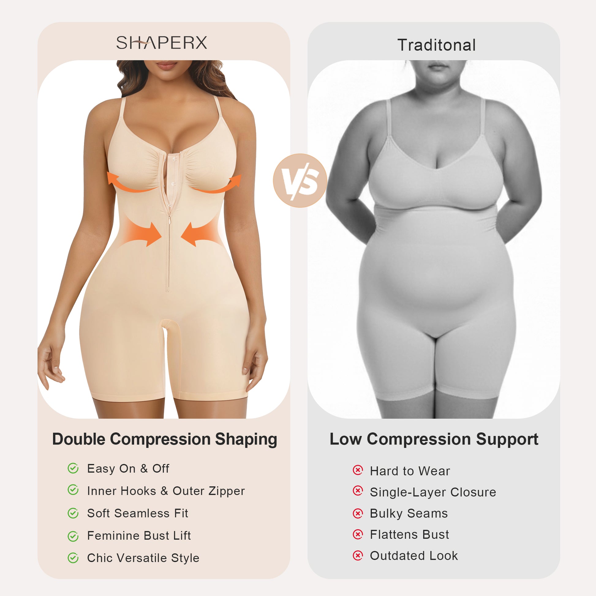 SHAPERX Zip-Up Tummy Control Short Bodysuit