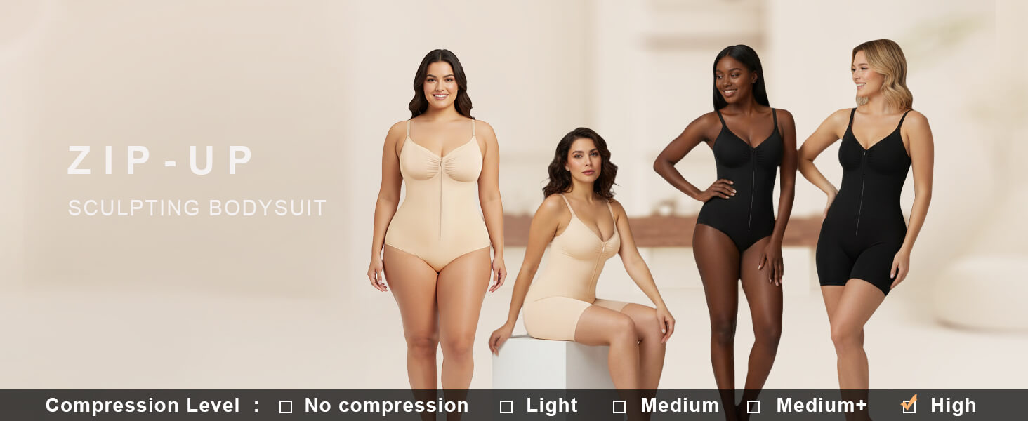 SHAPERX Zip-Up Tummy Control Brief Bodysuit - Detail Image 1