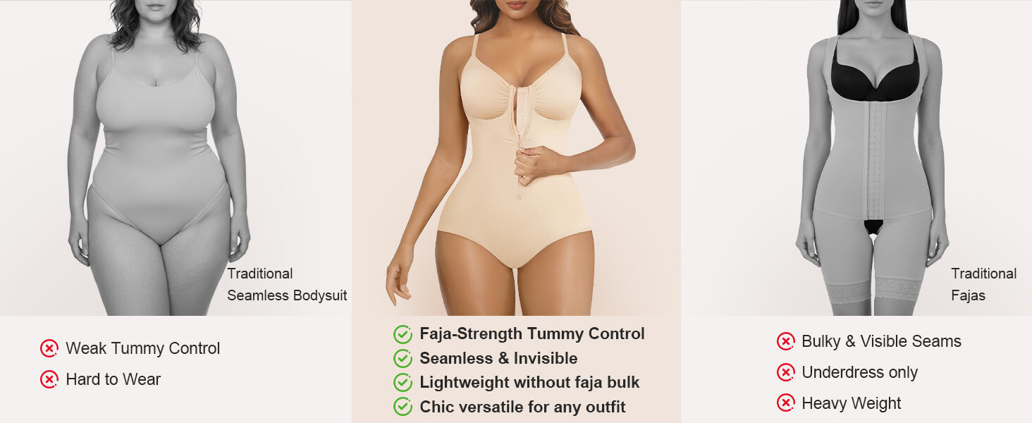 SHAPERX Zip-Up Tummy Control Short Bodysuit - Detail Image 7