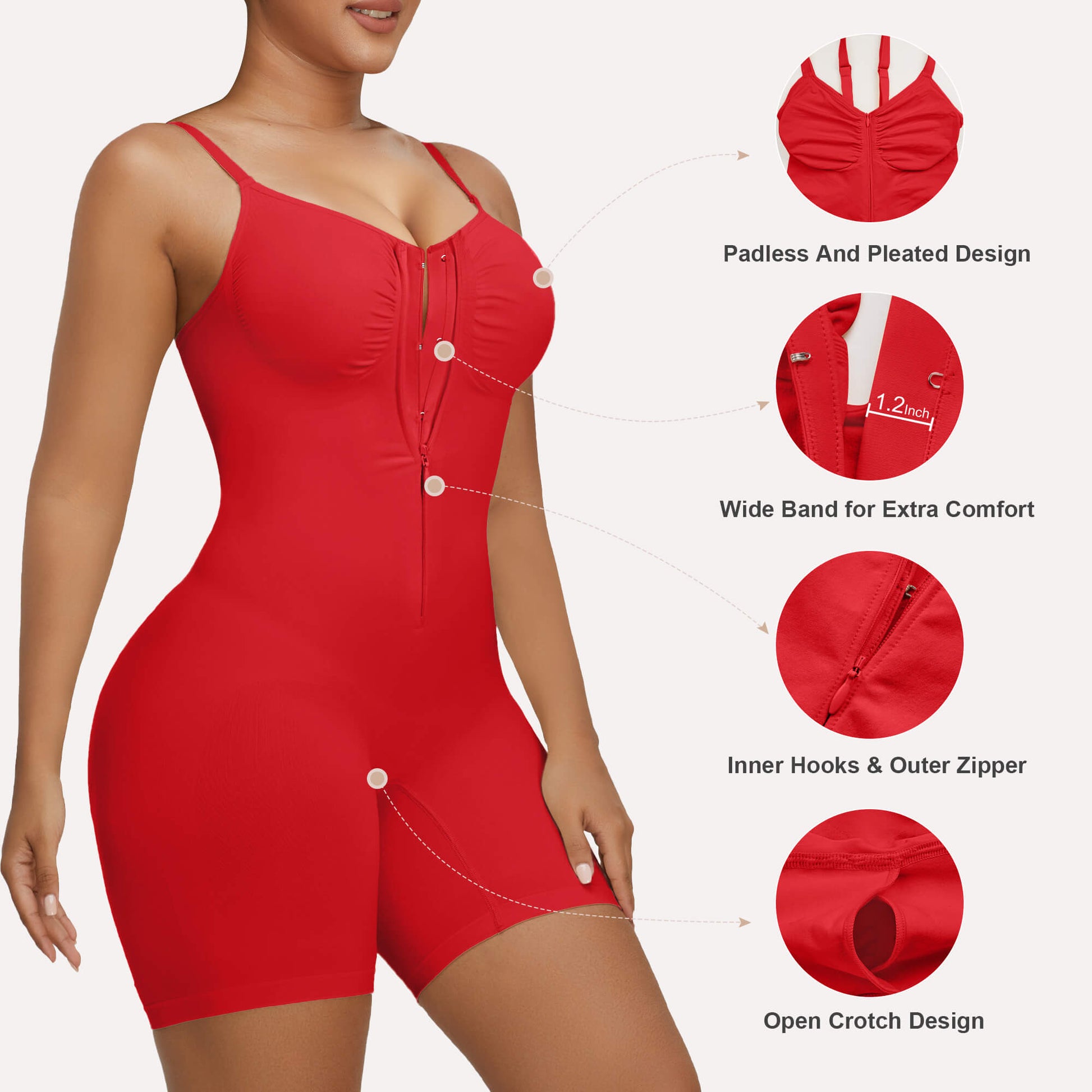 SHAPERX Zip-Up Tummy Control Short Bodysuit