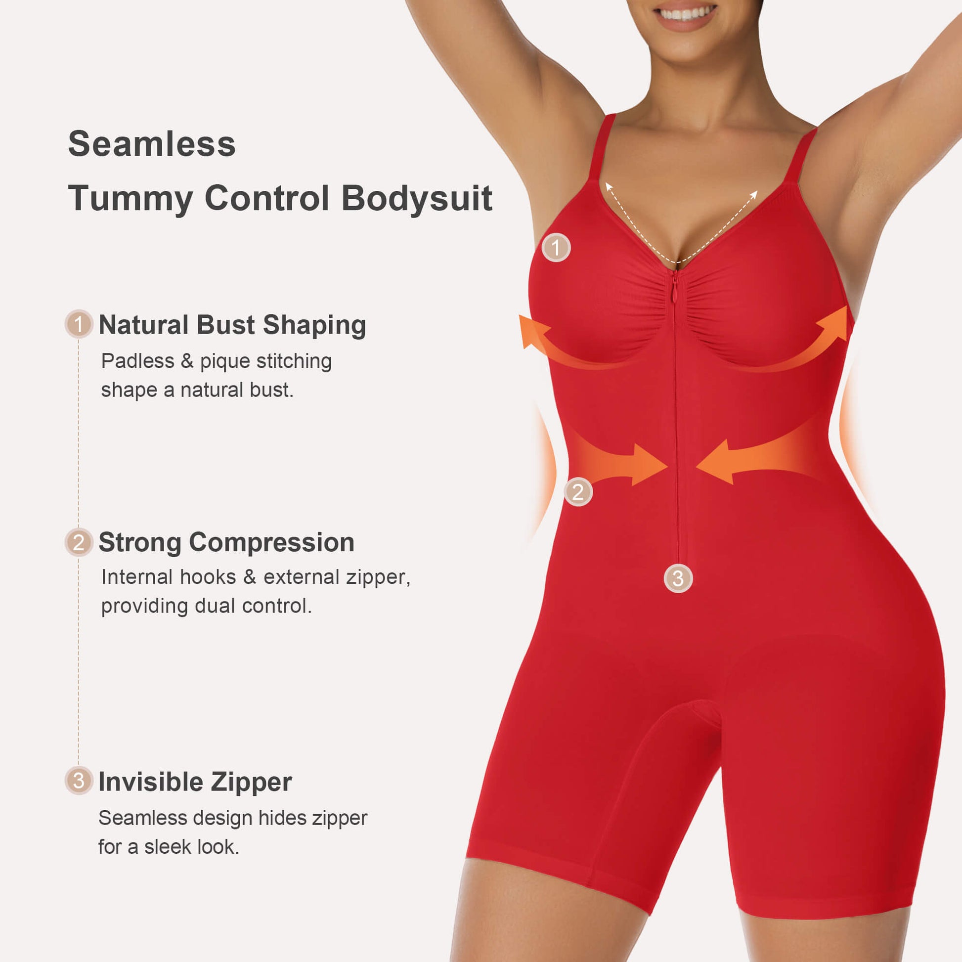 SHAPERX Zip-Up Tummy Control Short Bodysuit