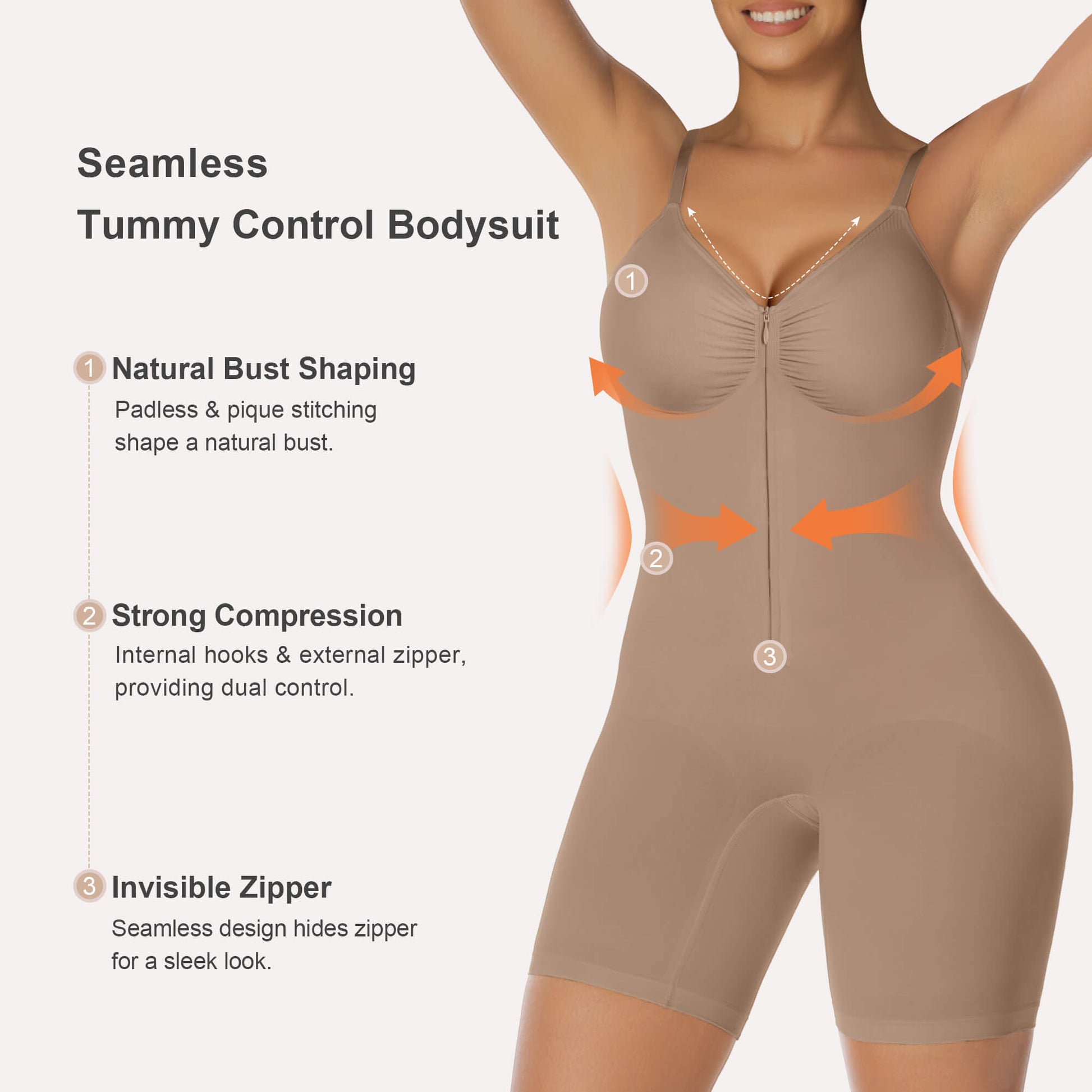 SHAPERX Zip-Up Tummy Control Short Bodysuit