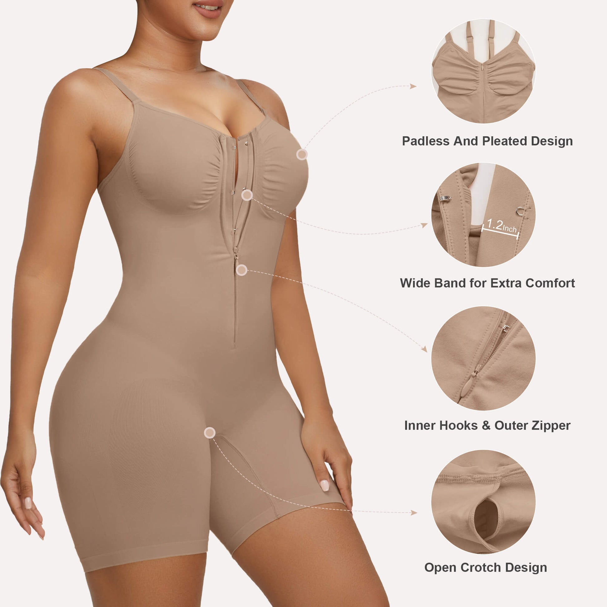 SHAPERX Zip-Up Tummy Control Short Bodysuit