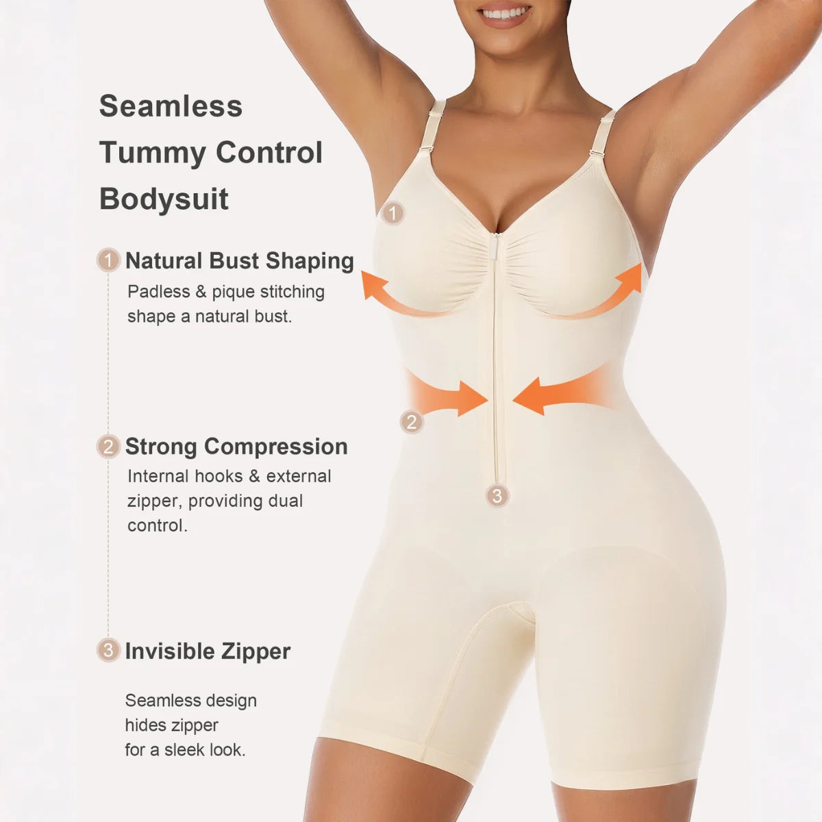 SHAPERX Zip-Up Tummy Control Short Bodysuit