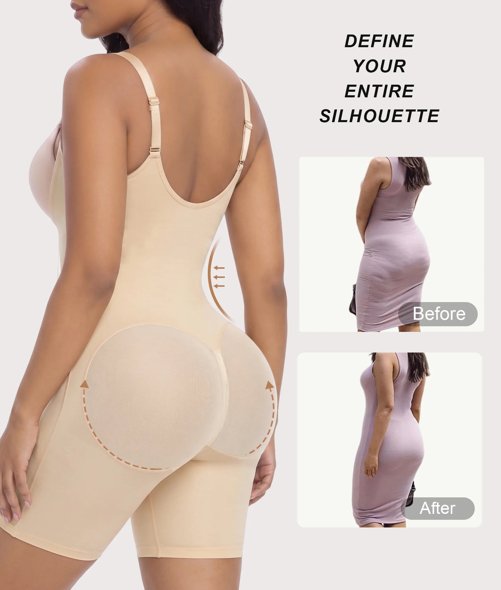 SHAPERX Bonded Seamless Faja Mid-Thigh Bodysuit