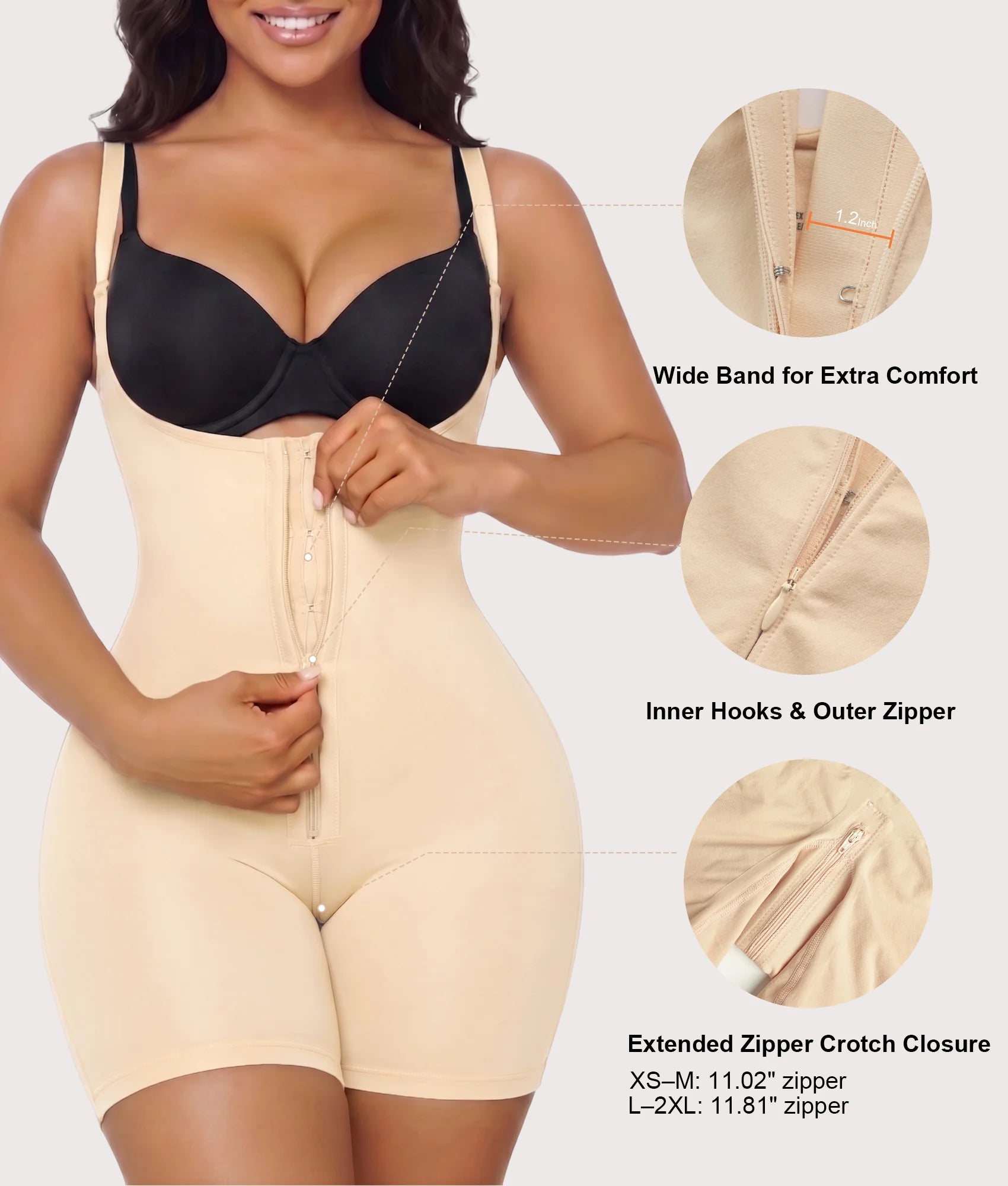 SHAPERX Bonded Seamless Faja Mid-Thigh Bodysuit