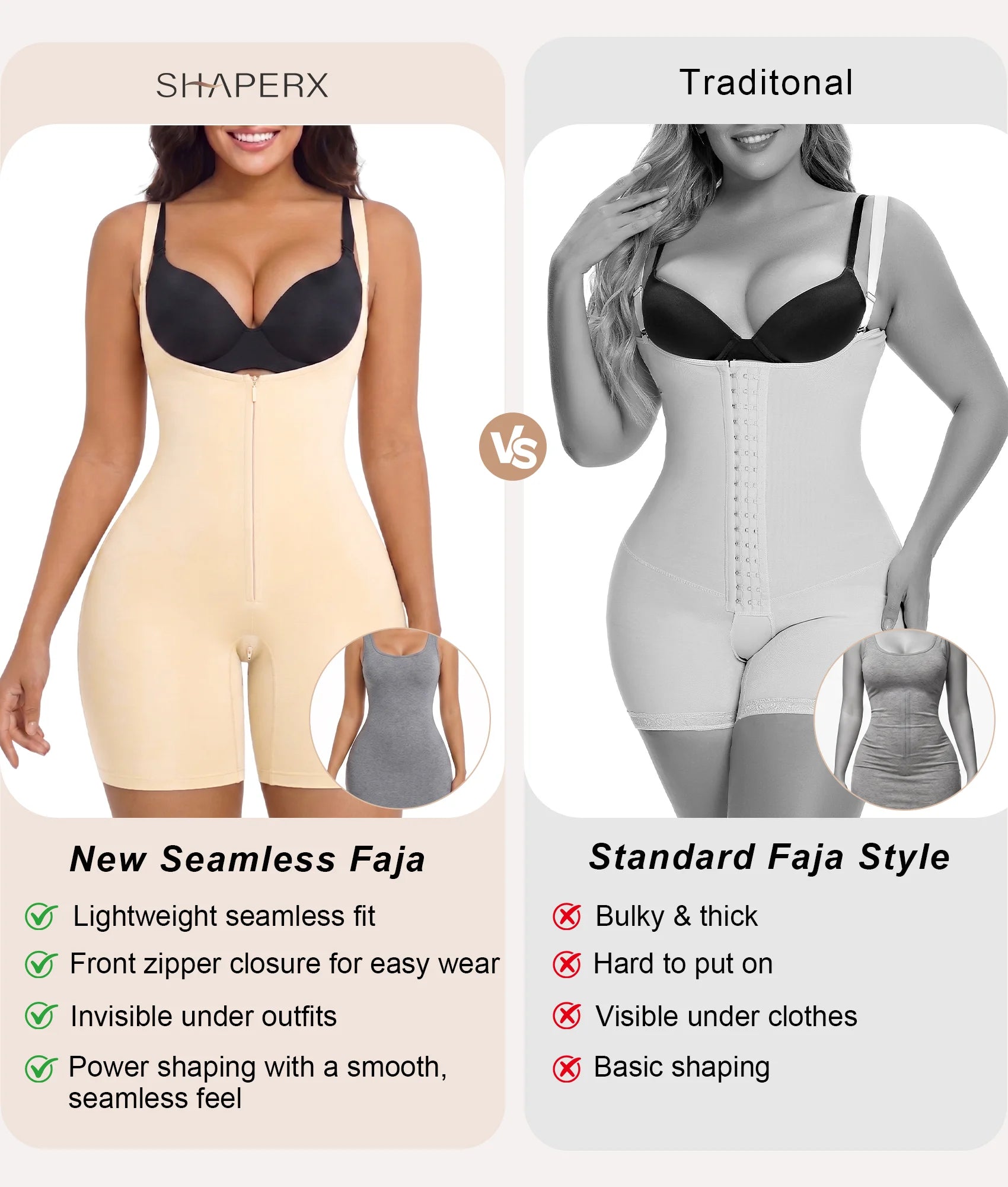 SHAPERX Bonded Seamless Faja Mid-Thigh Bodysuit
