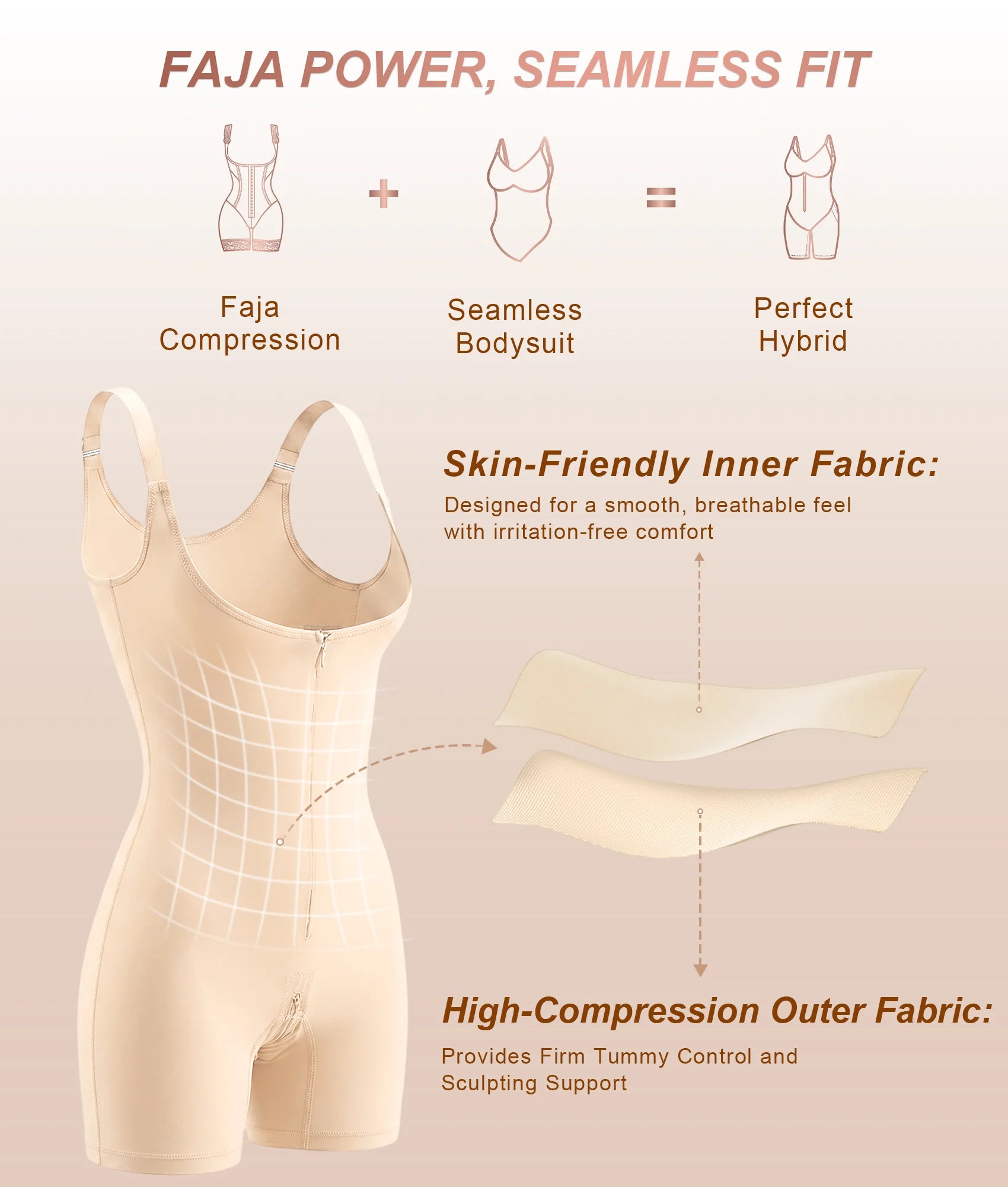 SHAPERX Bonded Seamless Faja Mid-Thigh Bodysuit
