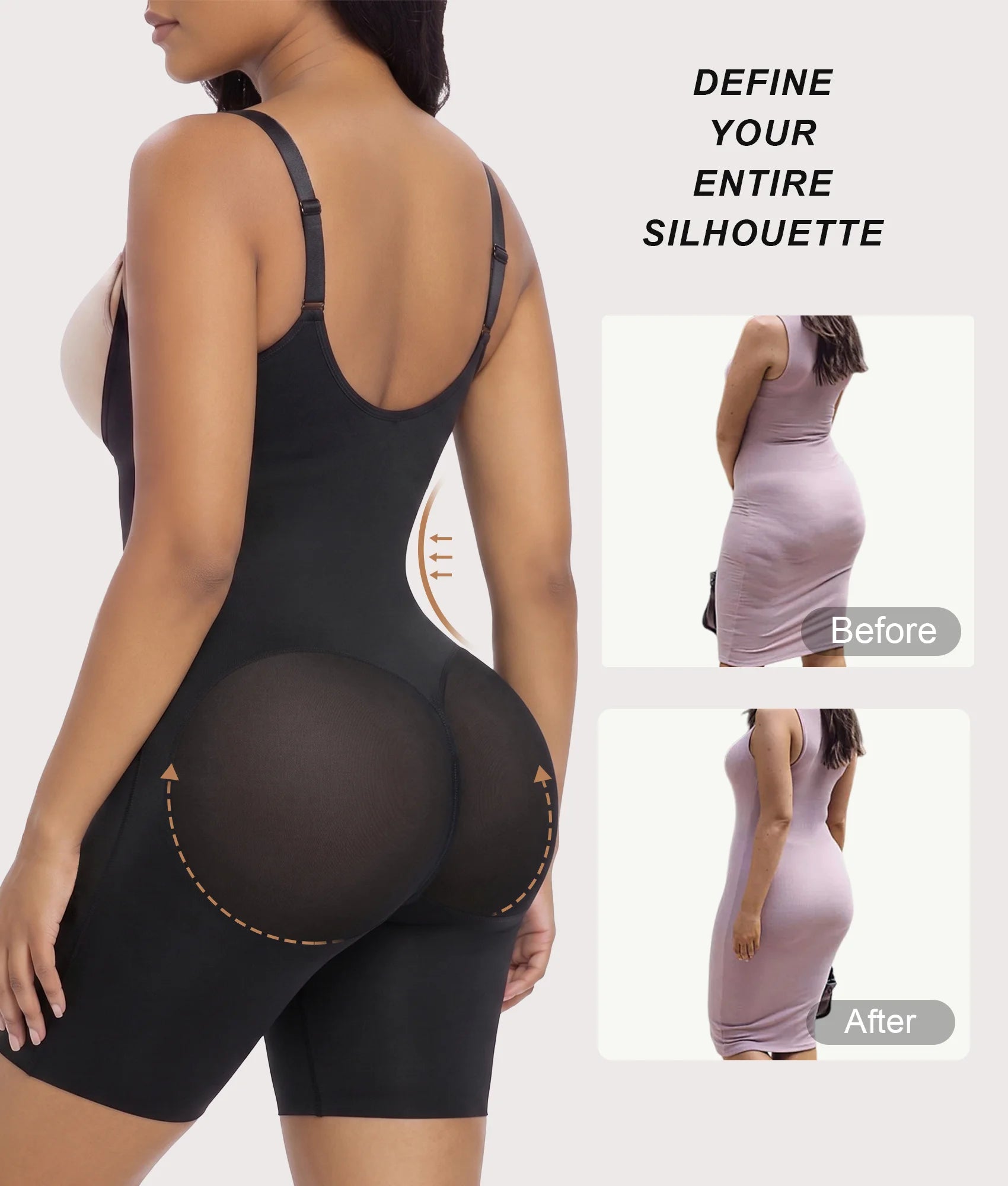 SHAPERX Bonded Seamless Faja Mid-Thigh Bodysuit