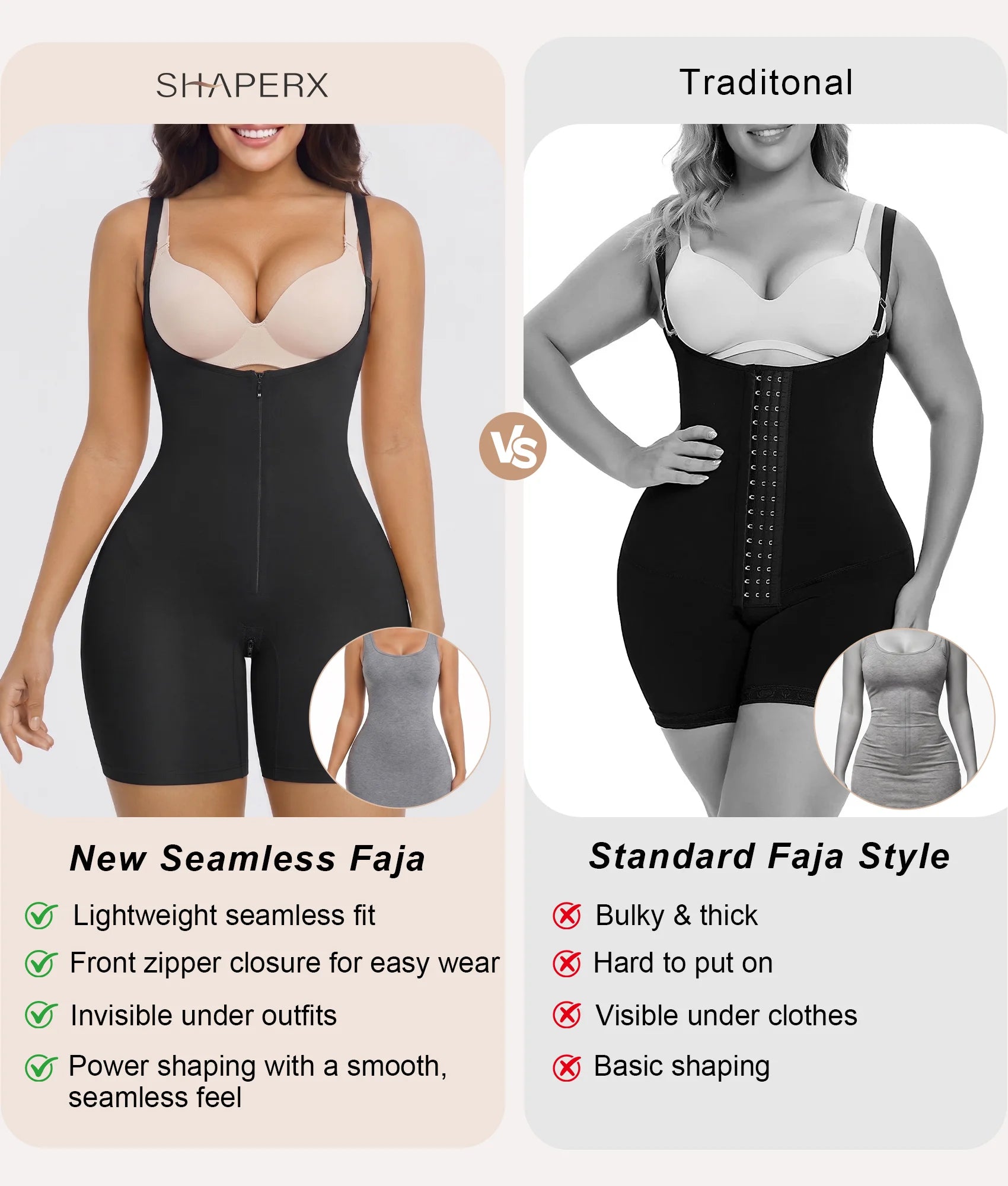 SHAPERX Bonded Seamless Faja Mid-Thigh Bodysuit