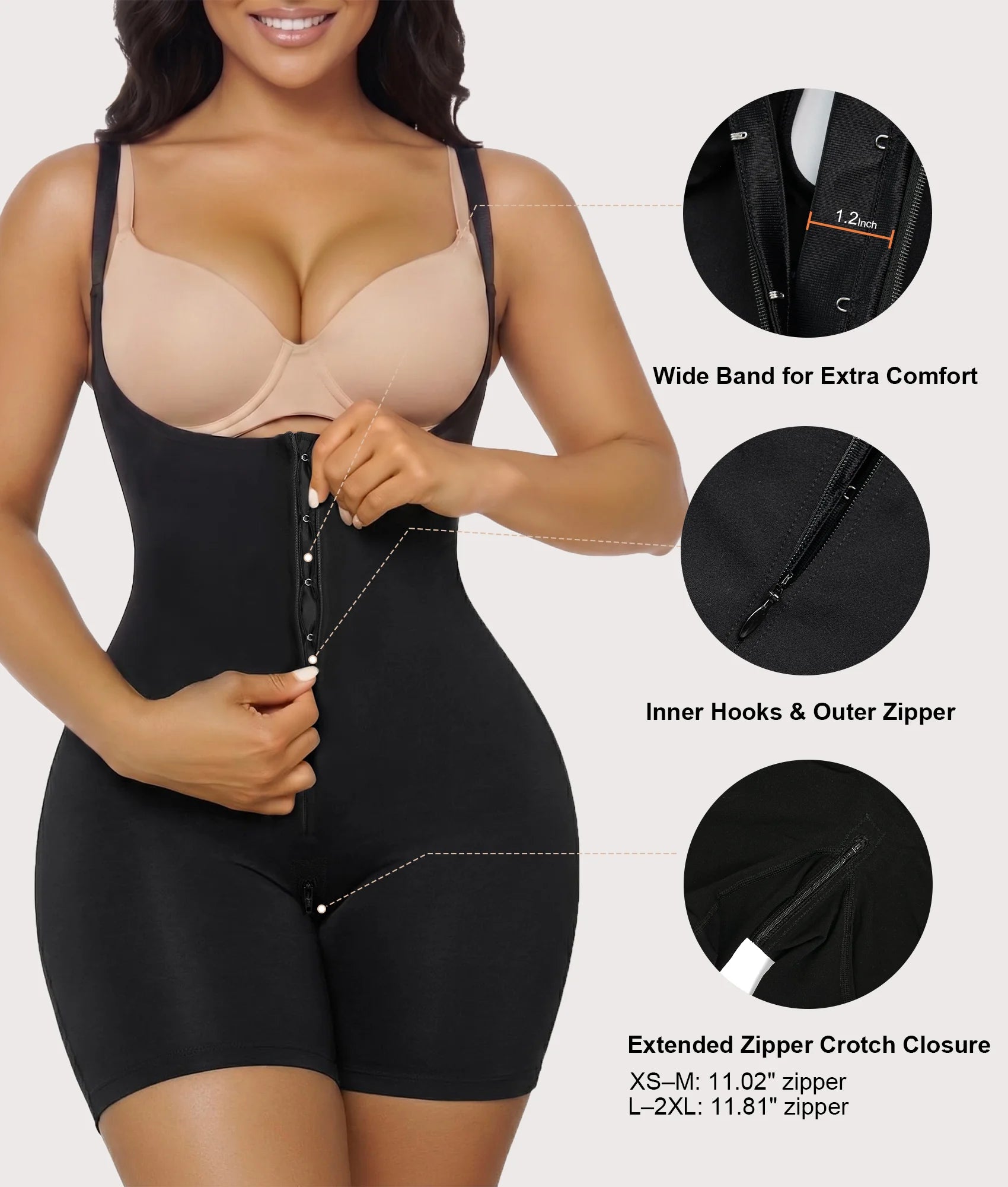 SHAPERX Bonded Seamless Faja Mid-Thigh Bodysuit