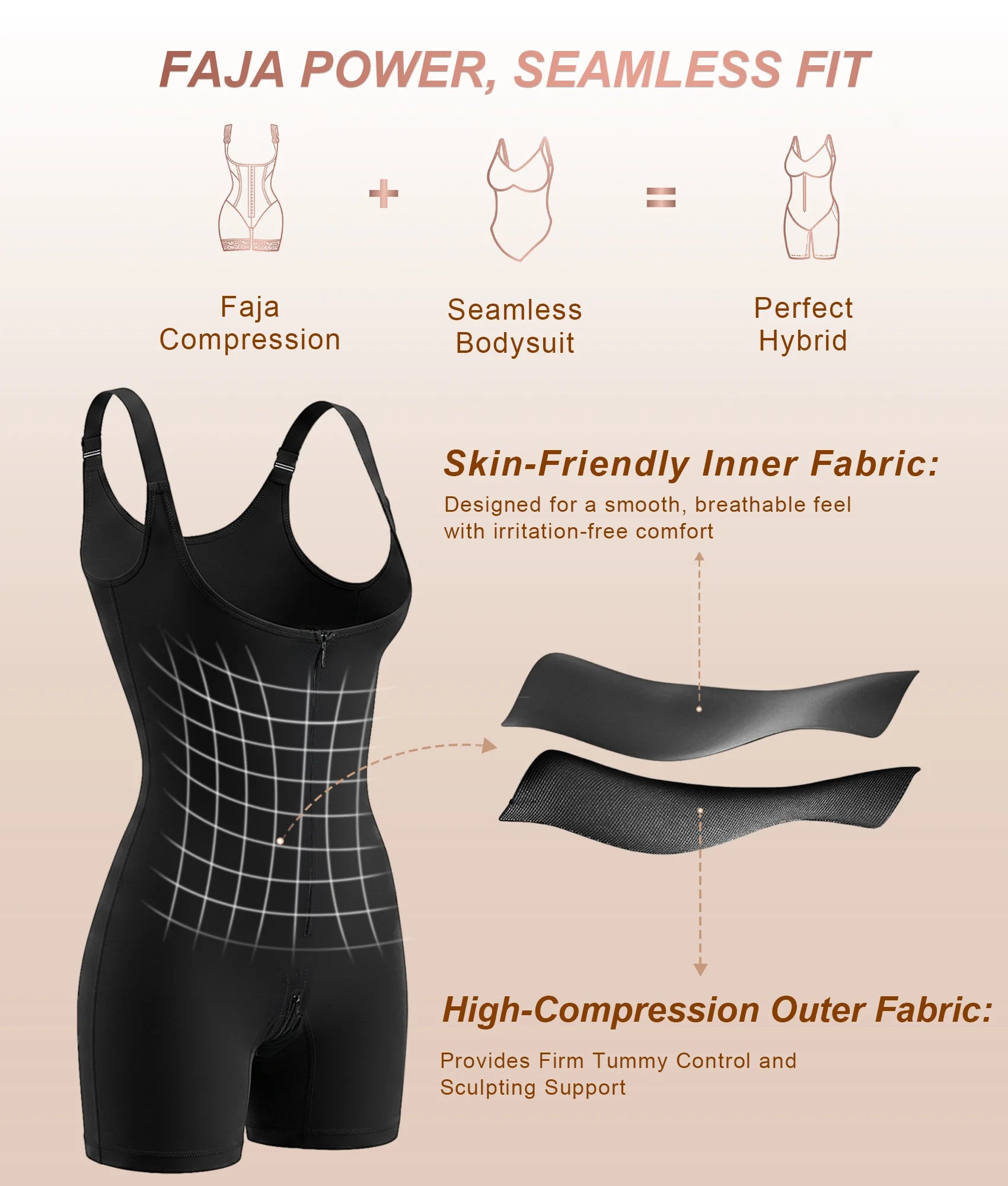 SHAPERX Bonded Seamless Faja Mid-Thigh Bodysuit