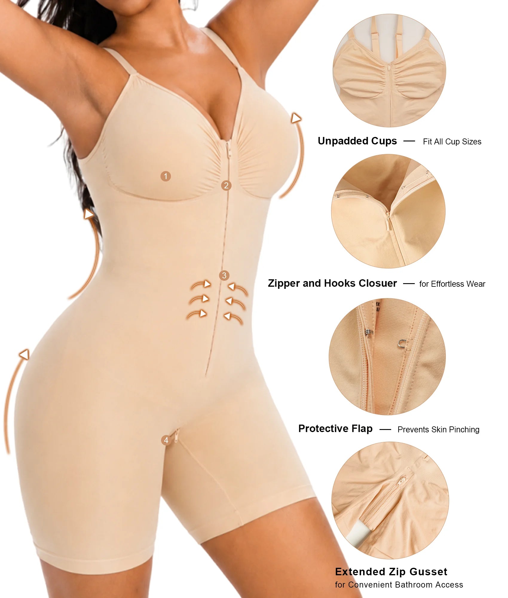SHAPERX Bonded Seamless Faja Brief Bodysuit
