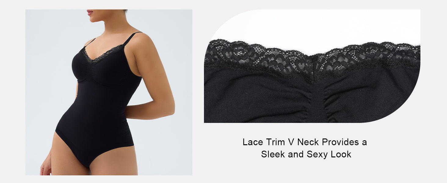 SHAPERX Lace Seamless Adjustable Straps Tummy Control Brief Bodysuit - Detail Image 4