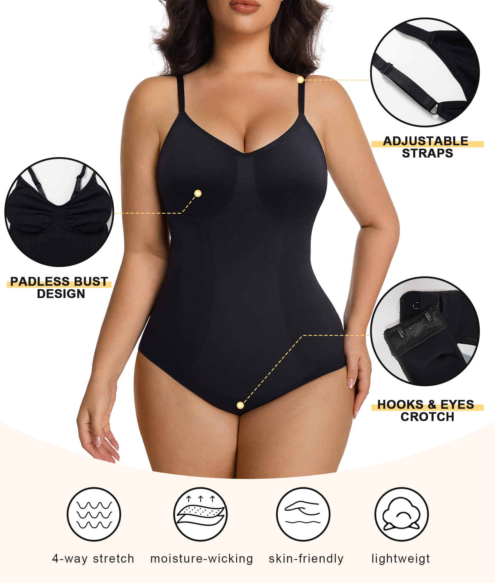 SHAPERX Seamless Bonded Tummy Control Bodysuit