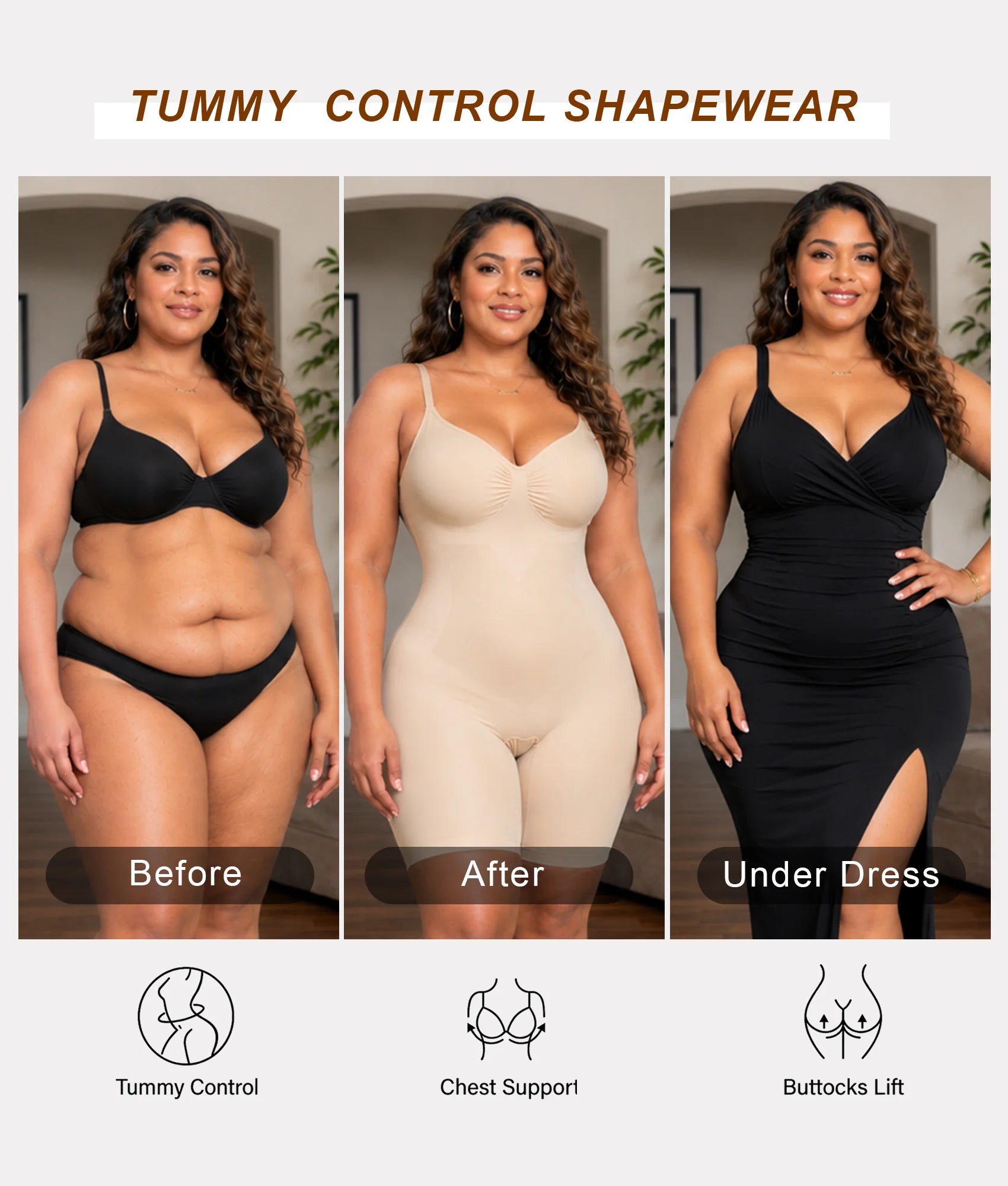 SHAPERX Seamless Bonded Mid-Thigh Faja Bodysuit