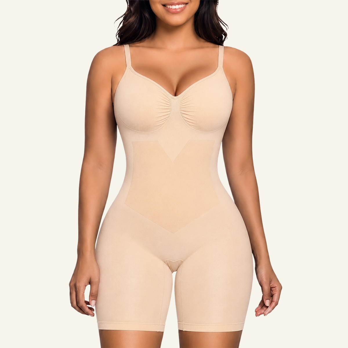 SHAPERX Seamless Bonded Mid-Thigh Faja Bodysuit