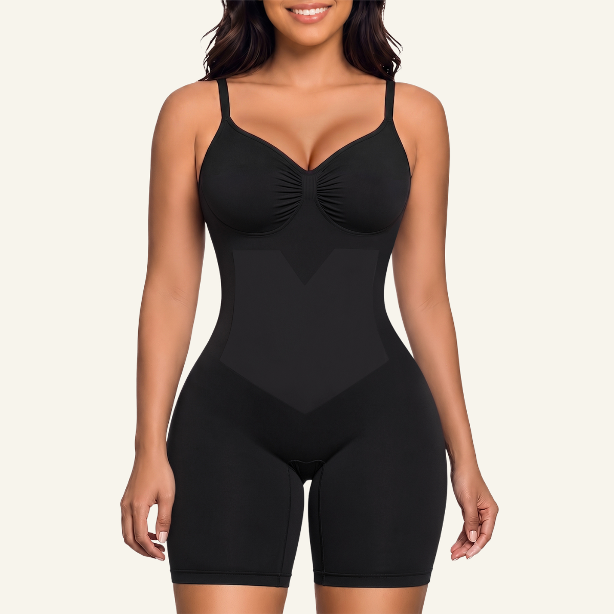 SHAPERX Seamless Bonded Mid-Thigh Faja Bodysuit