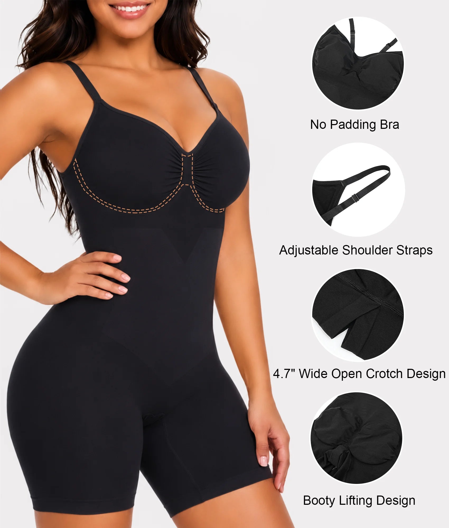SHAPERX Seamless Bonded Mid-Thigh Faja Bodysuit