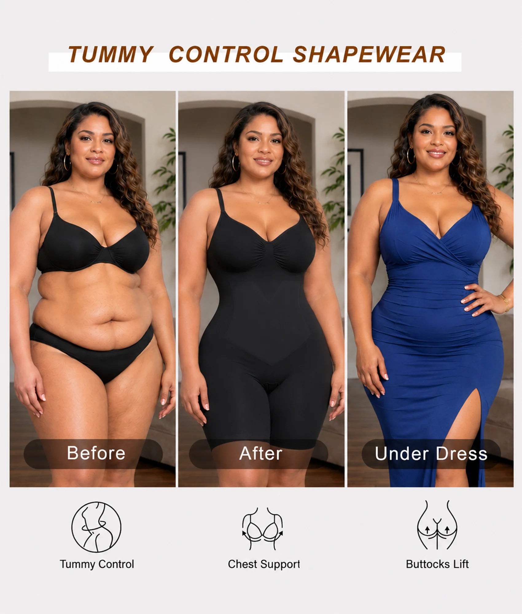 SHAPERX Seamless Bonded Mid-Thigh Faja Bodysuit