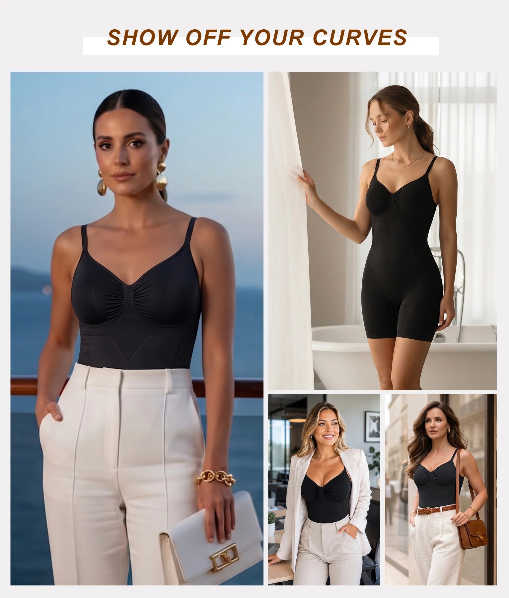 SHAPERX Seamless Bonded Mid-Thigh Faja Bodysuit